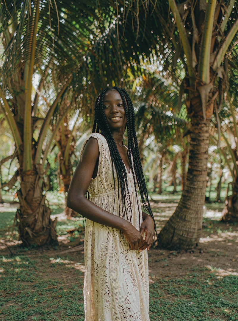 Tallulah Crochet Maxi Dress — Natural, modelled outdoors