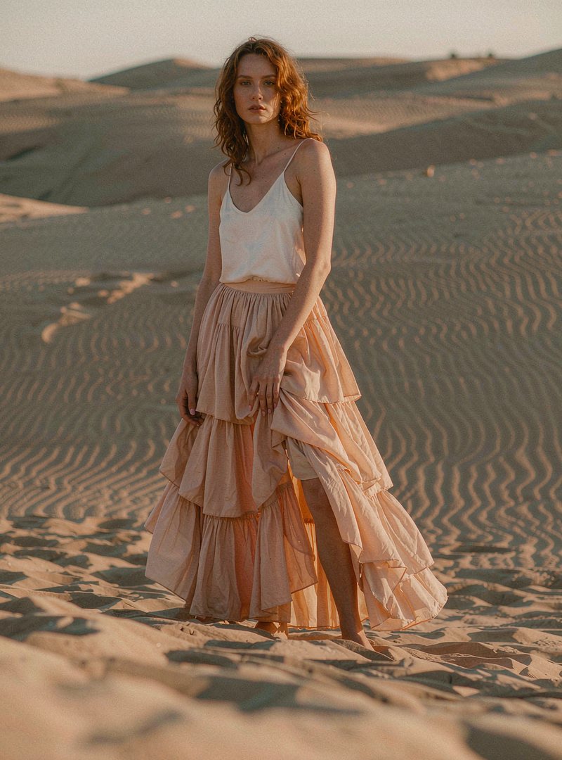 Isola Maxi Skirt — Sunfade, modelled outdoors
